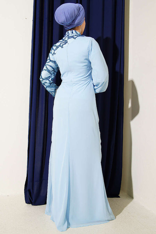 Abendkleid mit Pailletten-Detail und Einarm-Design in Blau