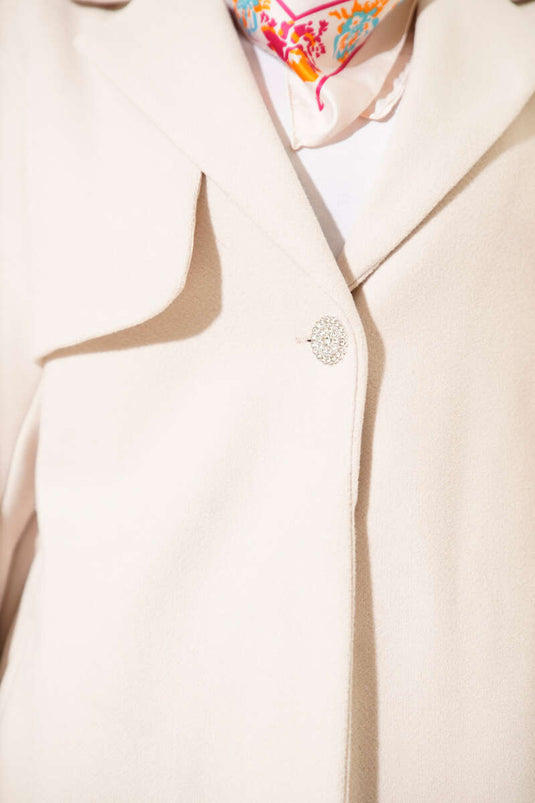 معطف كاشي بيج بكتف واحد مزود بأبولييت وتفاصيل الأزرار