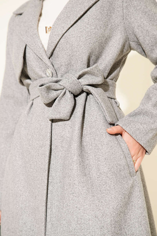 Single-Shoulder Epaulette Button-Detailed Kaşe Coat Grey