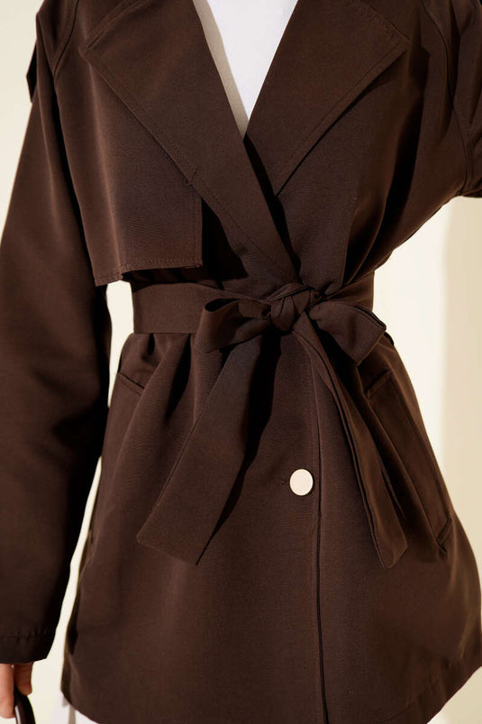 Trench-coat asymétrique à boutons et épaulettes, marron foncé