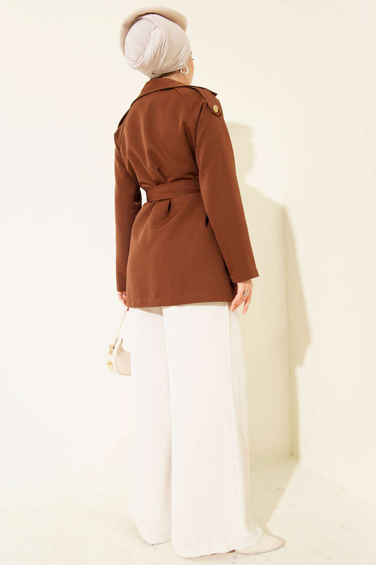 One Shoulder Epauleted Buttoned Trench Coat Coffee