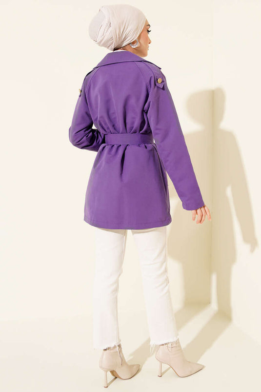 Trench-coat asymétrique à boutons et épaulettes, lilas