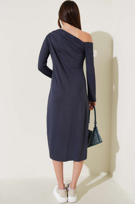 One Shoulder Basic Dress Smoke