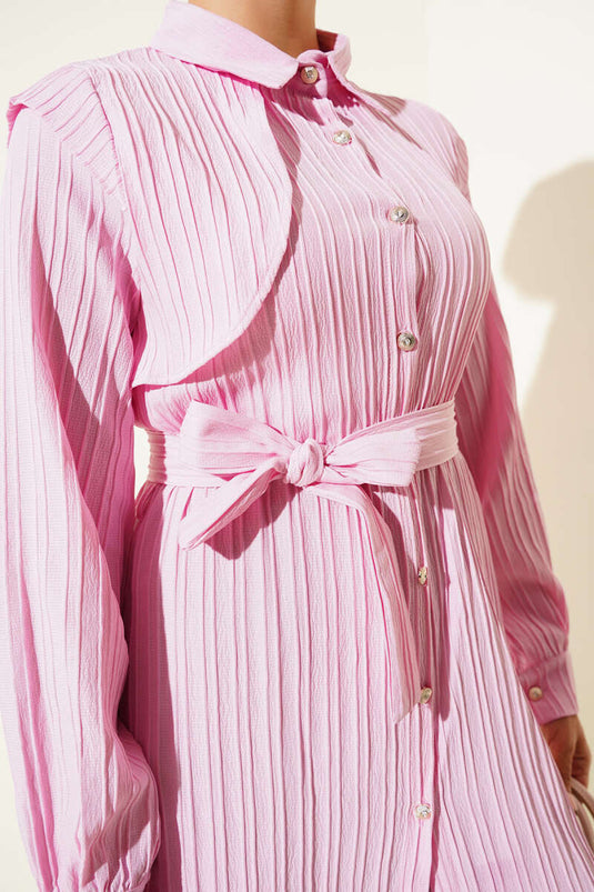 One Shoulder Cape Belted Shirt Pink