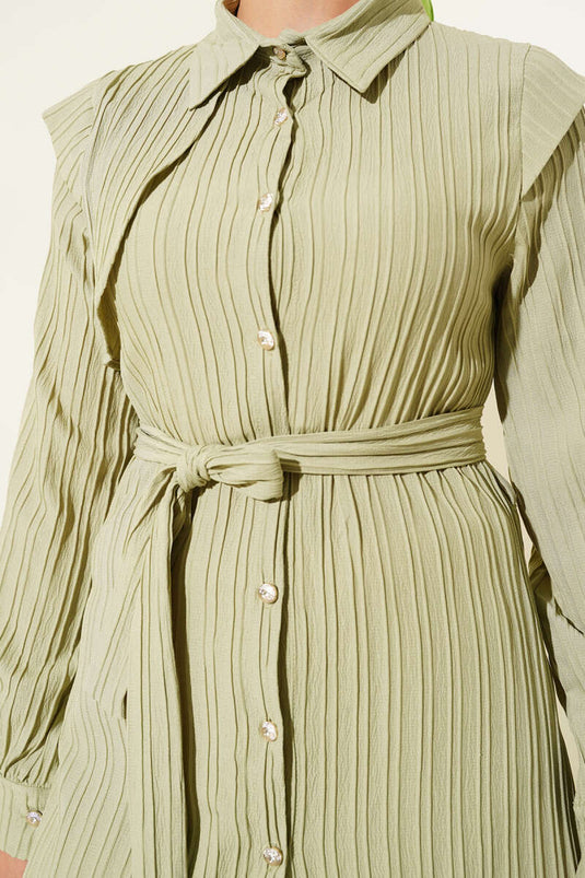 Chemise cape à une épaule avec ceinture vert aqua