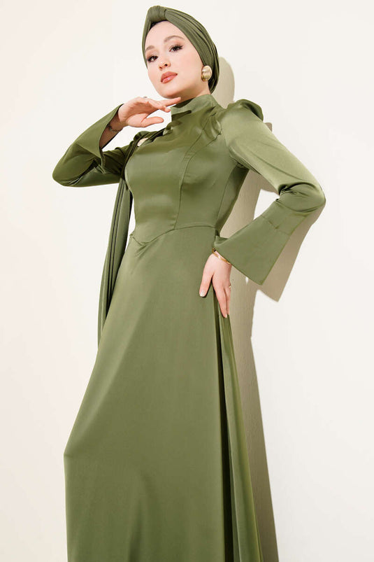 Tek Omuz Pelerinli Saten Abiye Haki