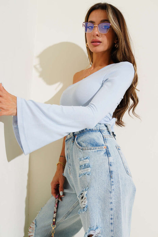 Basisblouse met één schouder, blauw