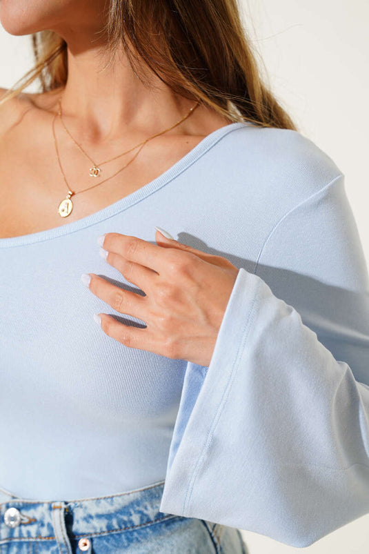 Basisblouse met één schouder, blauw