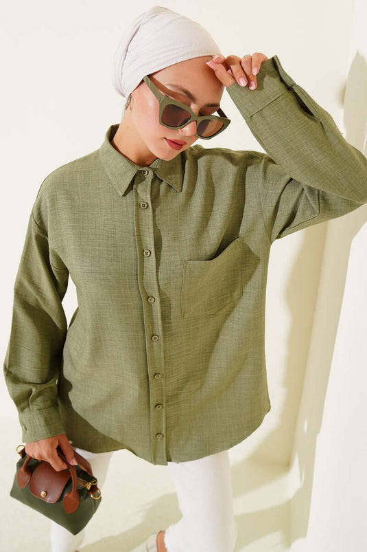 Single Pleated Pocket Shirt Khaki