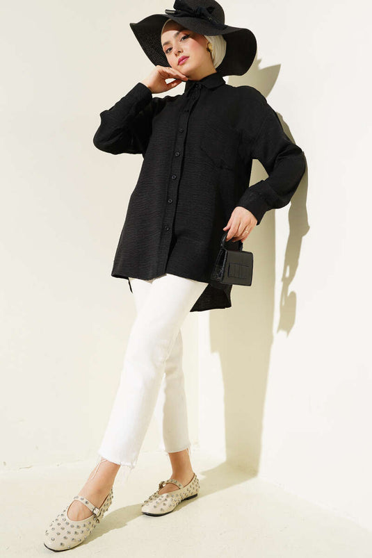 Single Pleated Pocket Shirt Black