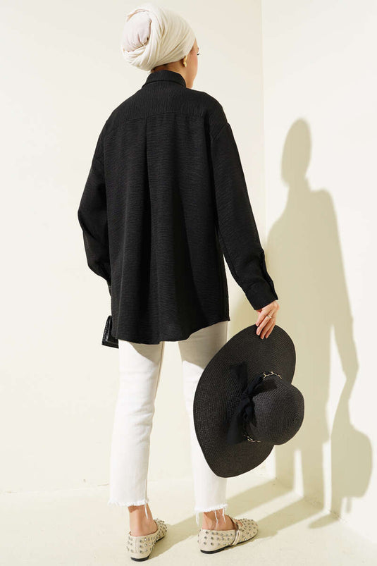 Single Pleated Pocket Shirt Black