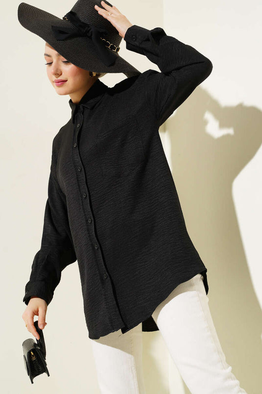 Single Pleated Pocket Shirt Black