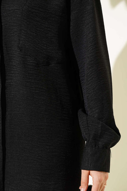 Single Pleated Pocket Shirt Black