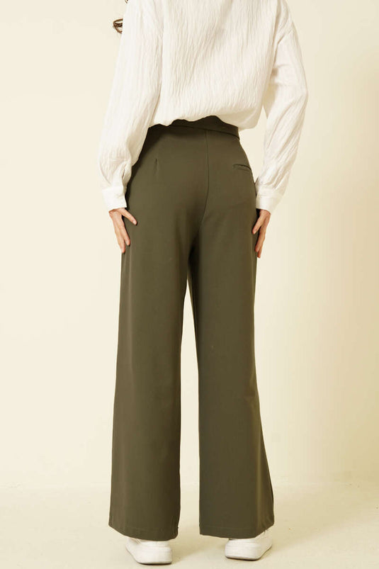 Tek Pileli Düğmeli Kumaş Pantolon Haki