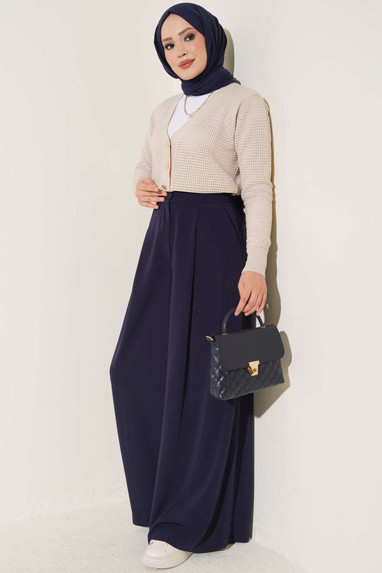 Solid Navy Palazzo Pants