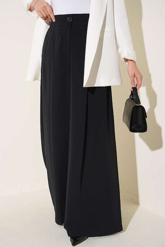 Solid Black Pleated Palazzo Pants