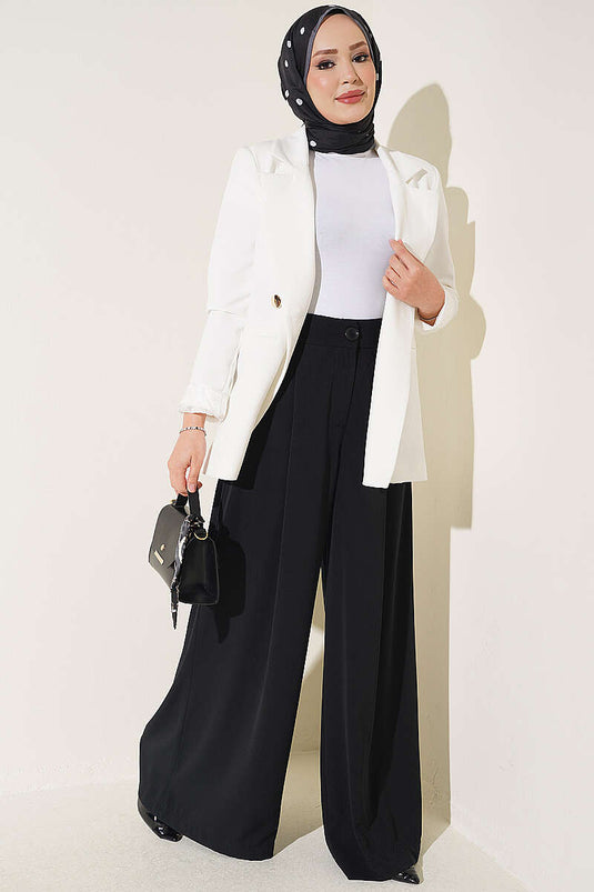 Solid Black Pleated Palazzo Pants