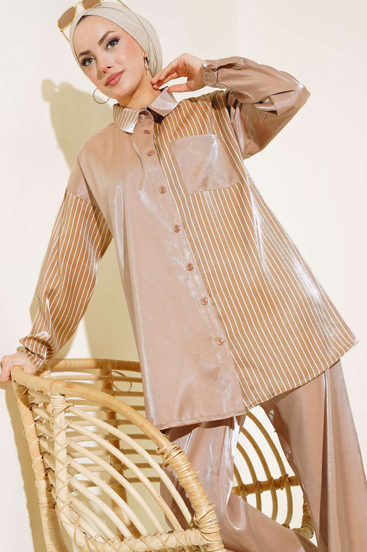 Single Sided Striped Suit Latte