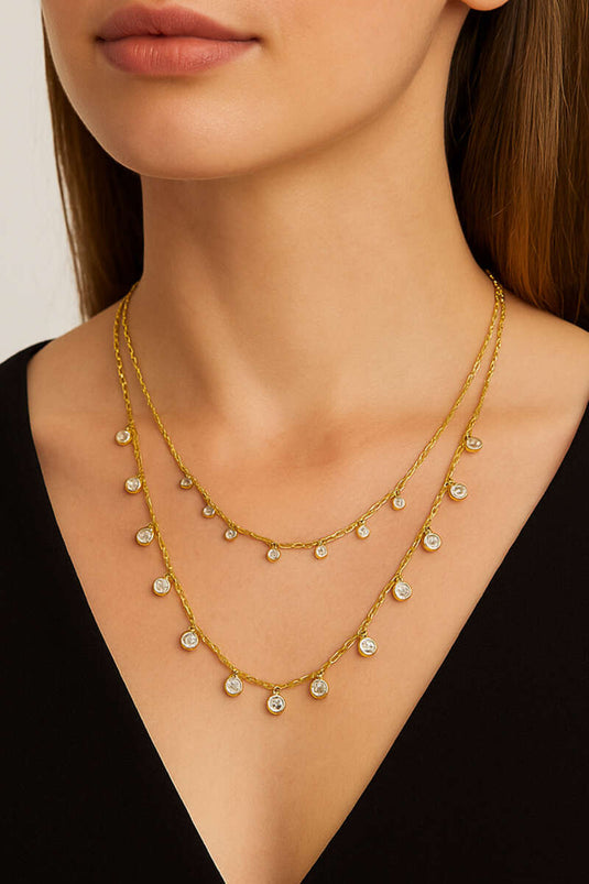Single Stone Multiple Necklace Gold