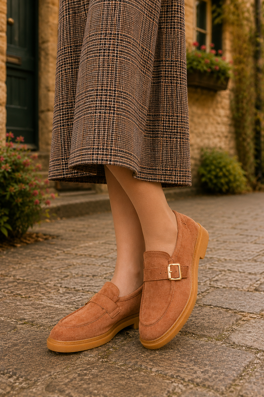 Single Buckle Casual Shoes Tan