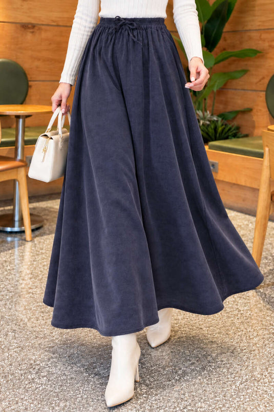 Navy Blue Tencel Skirt With Pockets