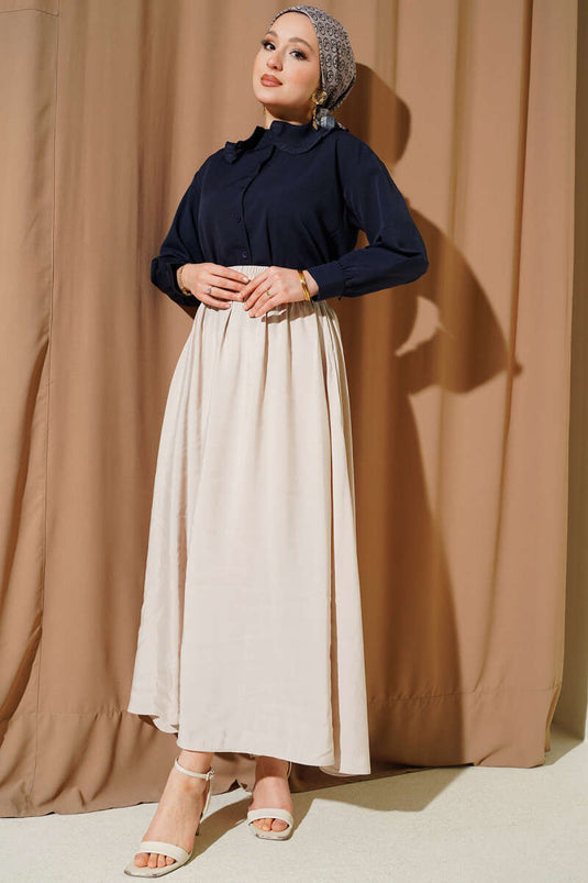 Tencel Pleated Flared Skirt Stone