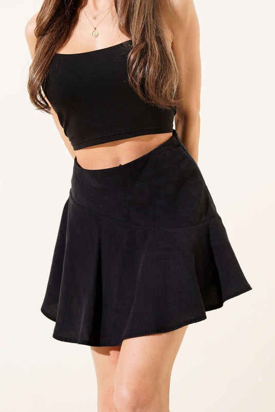 Tensel Dokulu Mini Etek Siyah