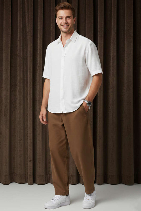 Chemise homme à manches courtes en tensel blanc