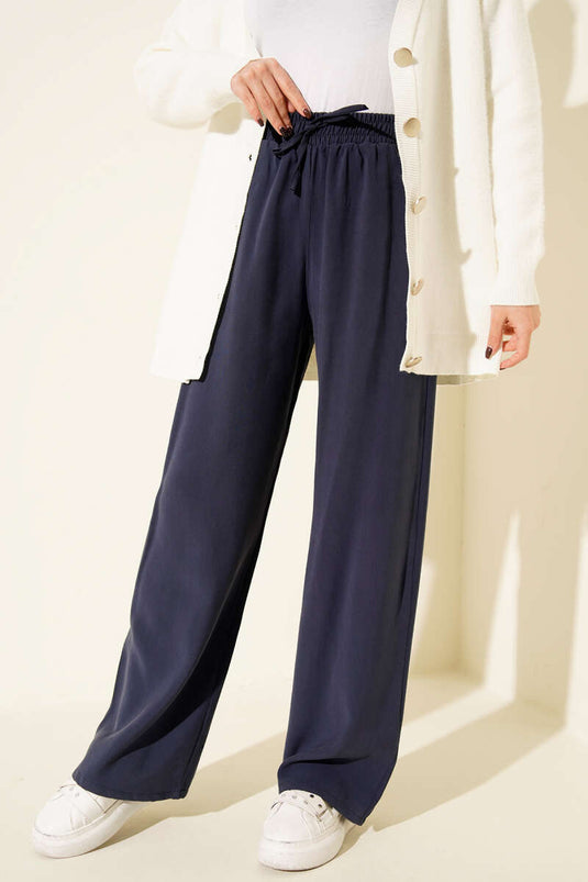 Tencel Palazzo Pants Navy Blue