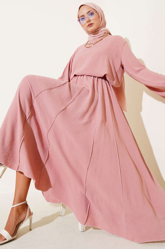 Tweedelig pak met omgekeerde steekdetails en rok, stoffig roze