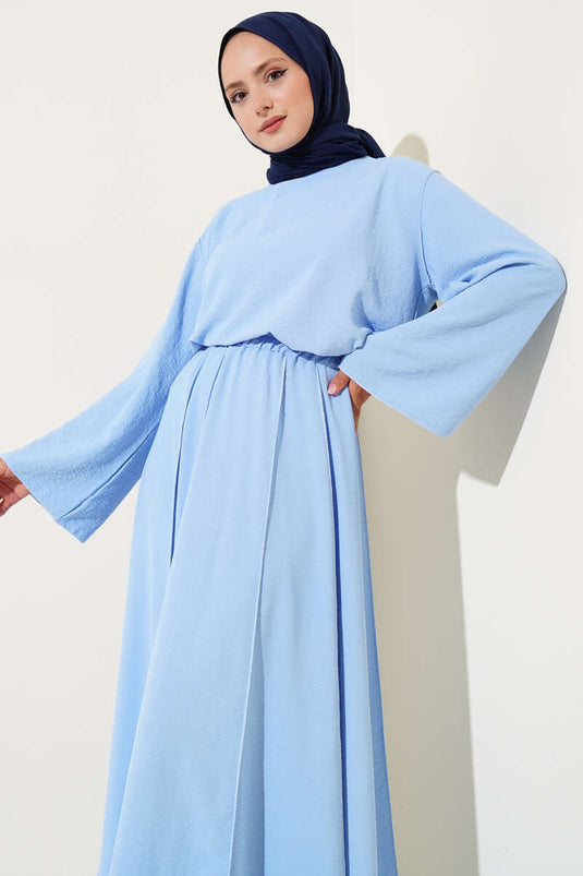 Two Piece Suit with Reverse Stitch Detail and Skirt in Blue