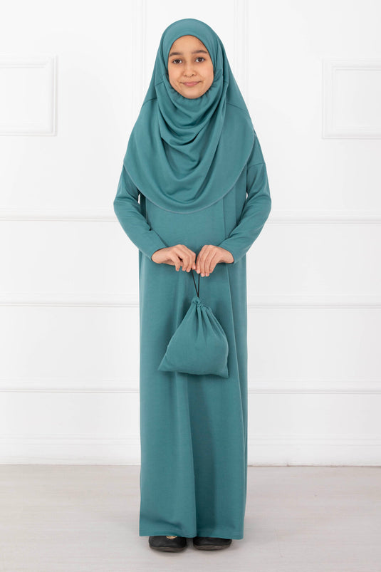 Robe de prière pour enfant Tesettür vert avocat