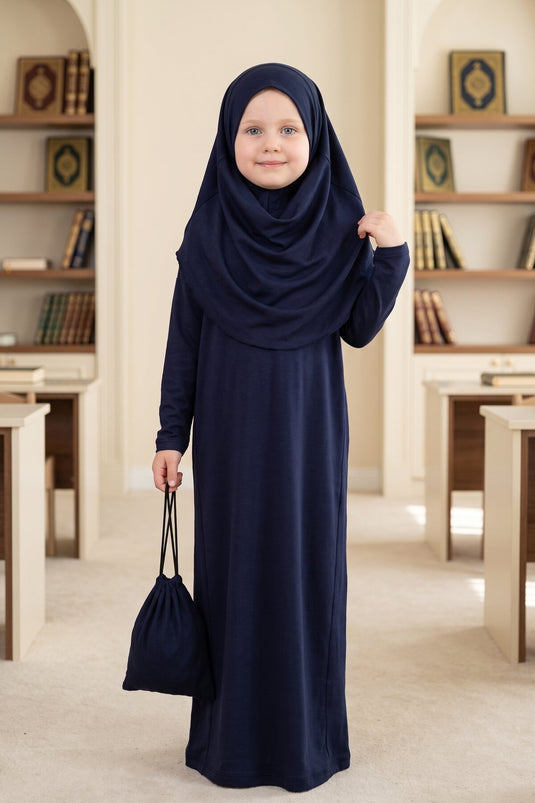Hijab Children's Prayer Dress Navy Blue