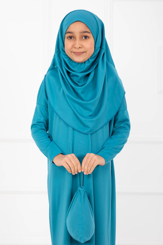 Tesettür Kindergebedskleding Turkoois
