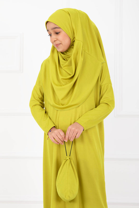 Tesettür Kindergebedskleding Oliegroen