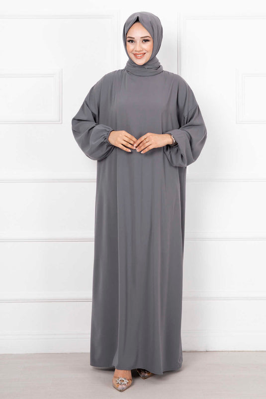 Robe de prière zippée avec châle hijab fumé