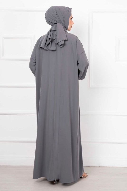 Robe de prière zippée avec châle hijab fumé