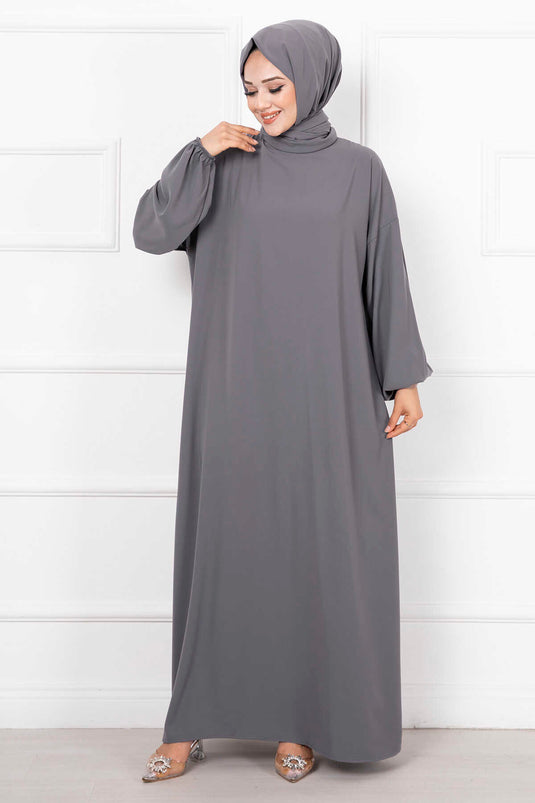 Robe de prière zippée avec châle hijab fumé
