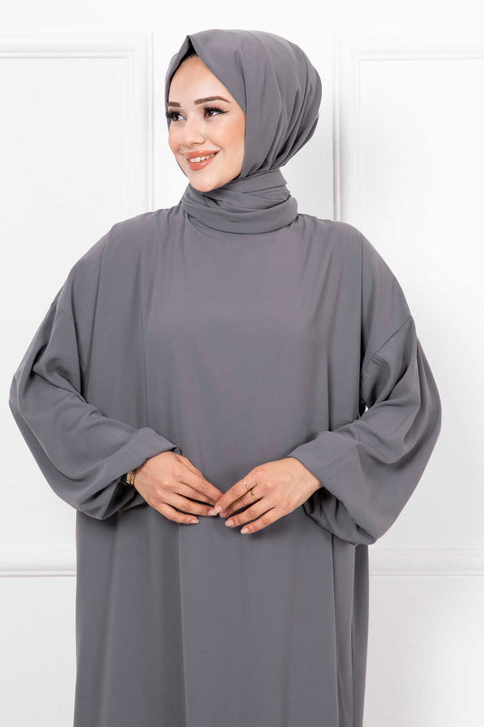 Robe de prière zippée avec châle hijab fumé