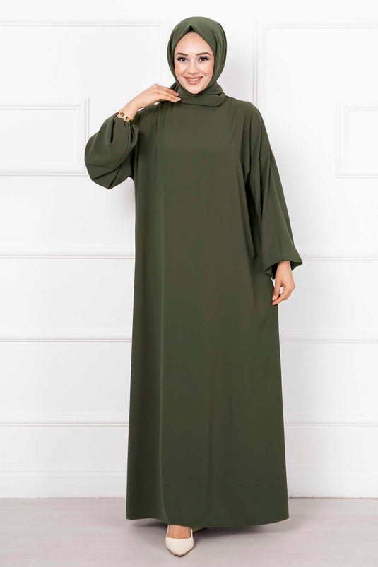 Robe de prière zippée châle hijab kaki