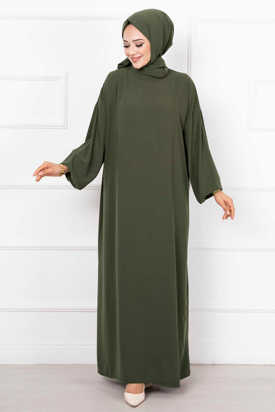 Robe de prière zippée châle hijab kaki