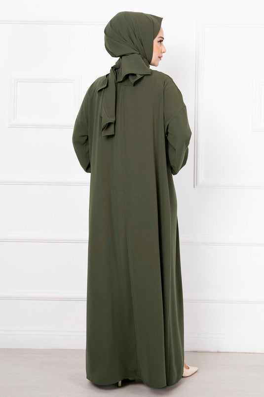 Robe de prière zippée châle hijab kaki