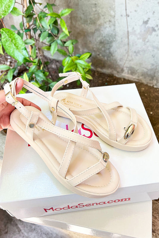Buckle Detailed Cross-Flip Sandals Cream