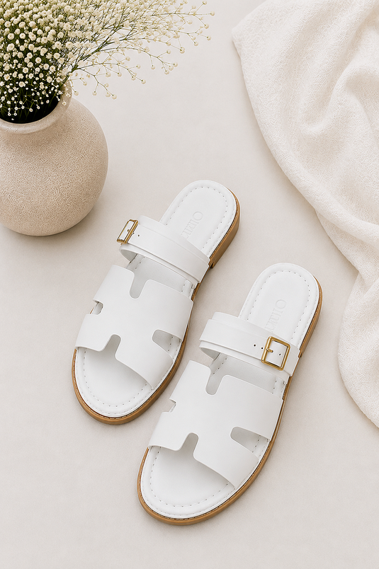 White Double Strap Toe Detail Sandals