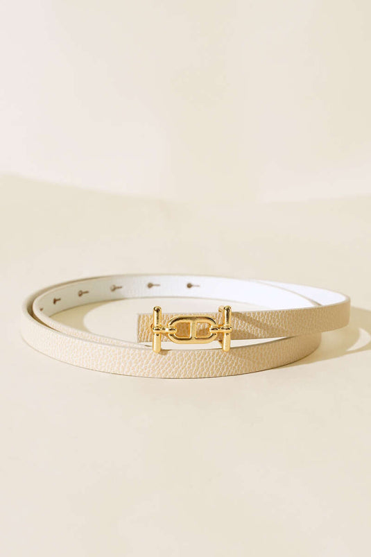 Buckle Detailed Thin Belt Beige