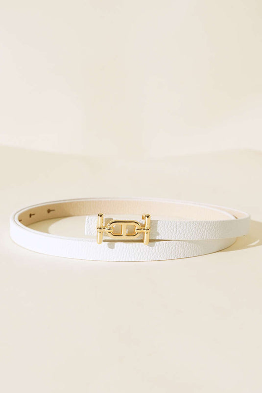 Buckle Detailed Thin Belt White