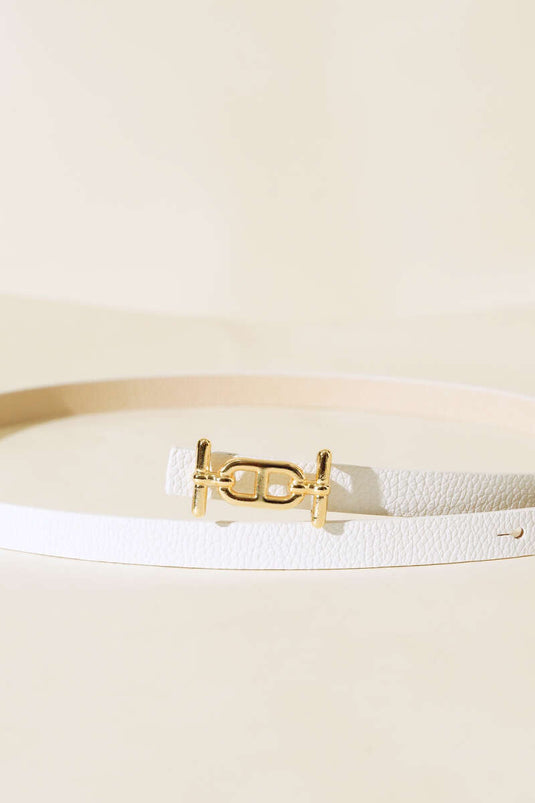 Buckle Detailed Thin Belt White