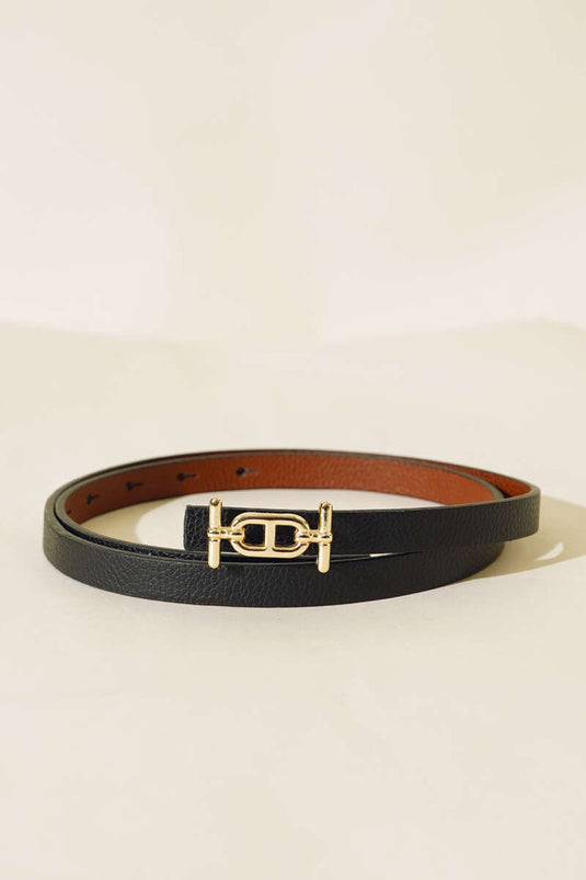 Thin Belt with Buckle Detail, Black and Gold