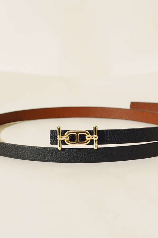 Thin Belt with Buckle Detail, Black and Gold