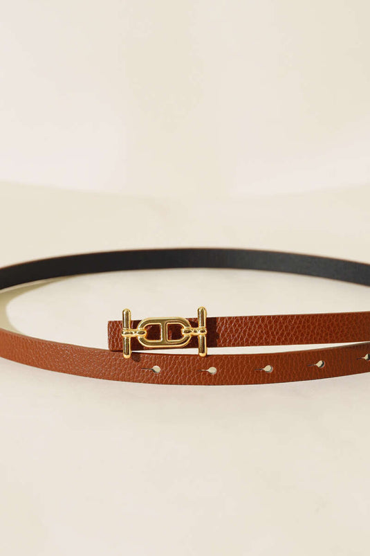 Buckle Detailed Thin Belt Tan